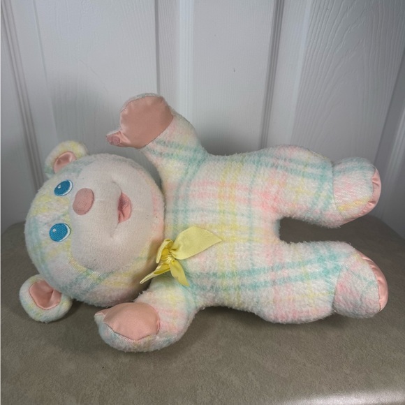 Vintage PlaySkool Baby Blankies Bear Pastels Plaid 1987 Plush Teddy Bear - Picture 9 of 10